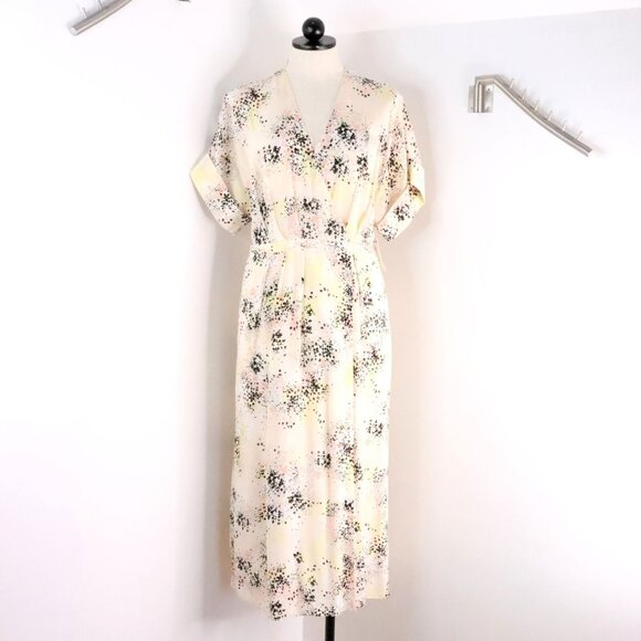 New Equipment Women's 8 Femme Tavine Multi Floral Silk Kimono Midi Wrap Dress - Picture 1 of 14